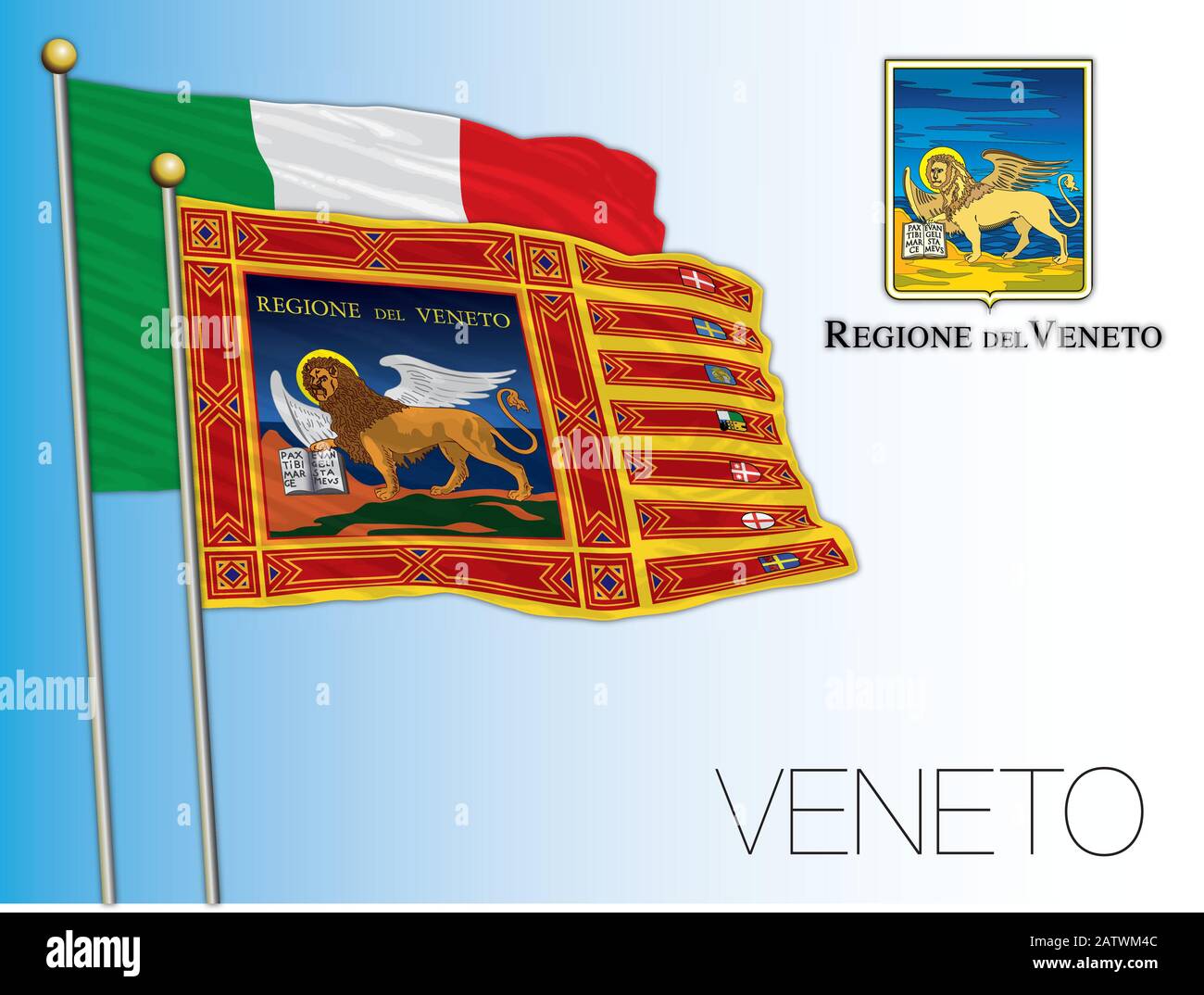 Veneto bandiera ufficiale regionale e stemma, Italia, illustrazione vettoriale Illustrazione Vettoriale
