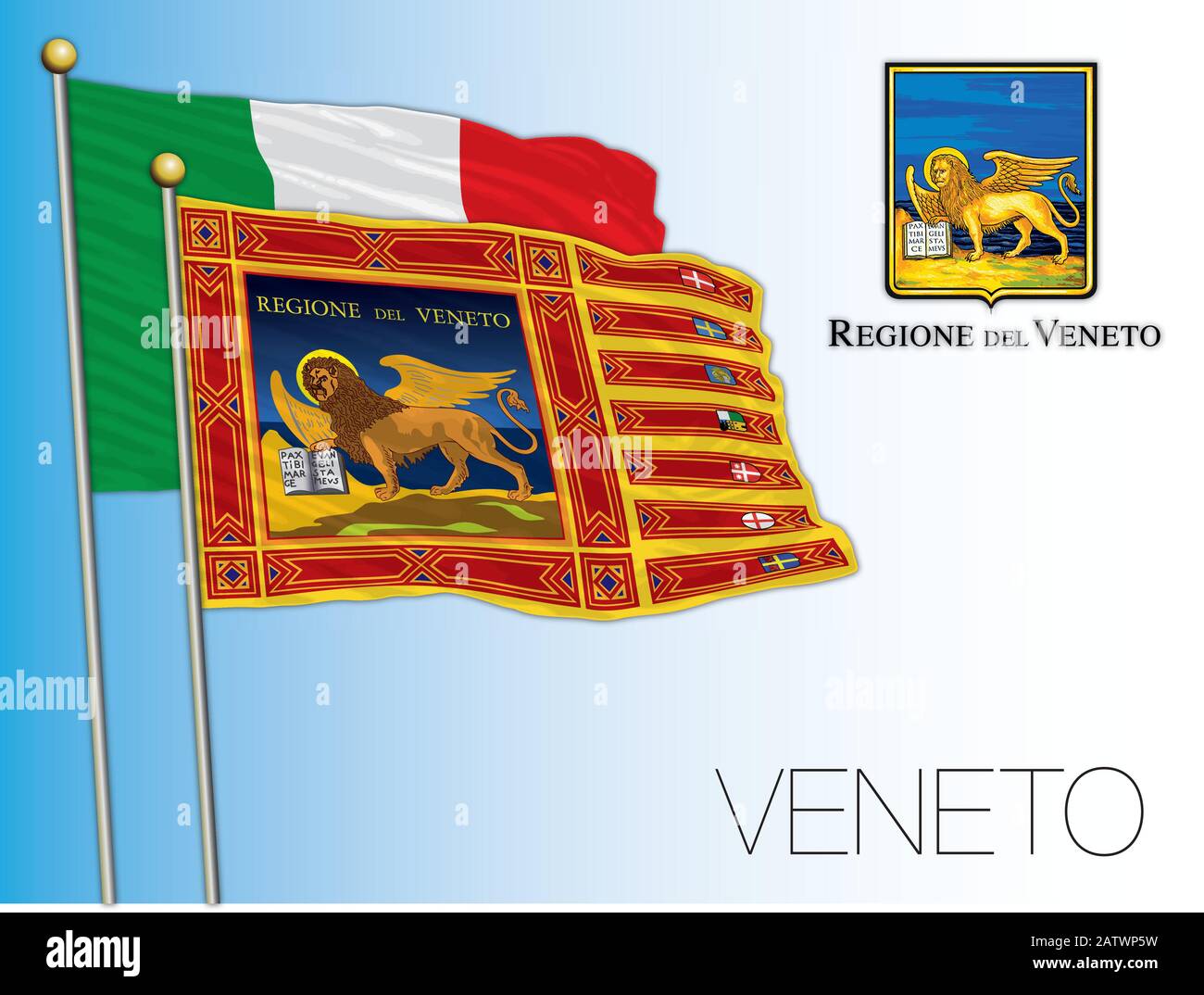 Veneto bandiera ufficiale regionale e stemma, Italia, illustrazione vettoriale Illustrazione Vettoriale