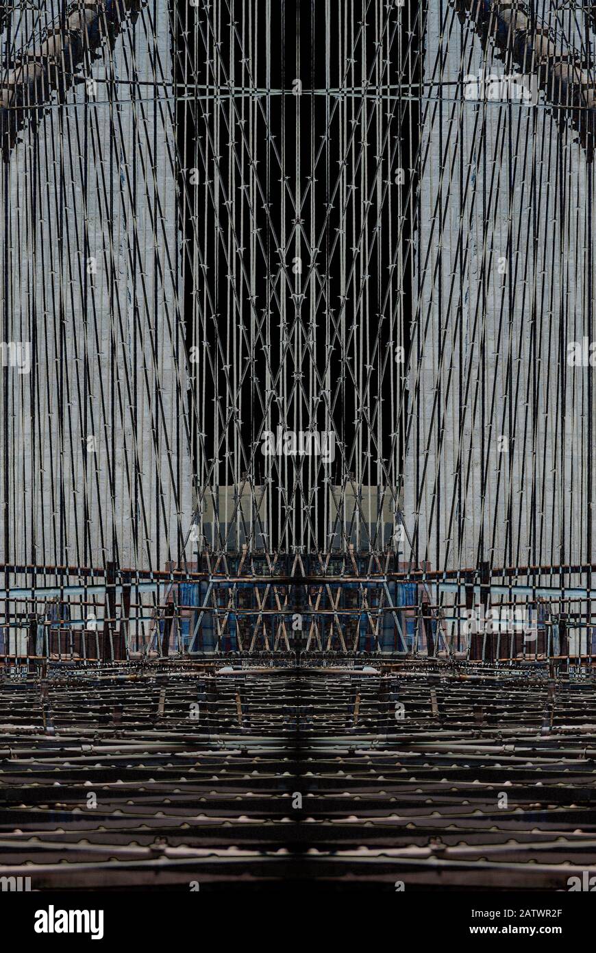 Composito geometrico astratto digitale del Ponte di Brooklyn nel quartiere del centro di Manhattan a New York City. Foto Stock