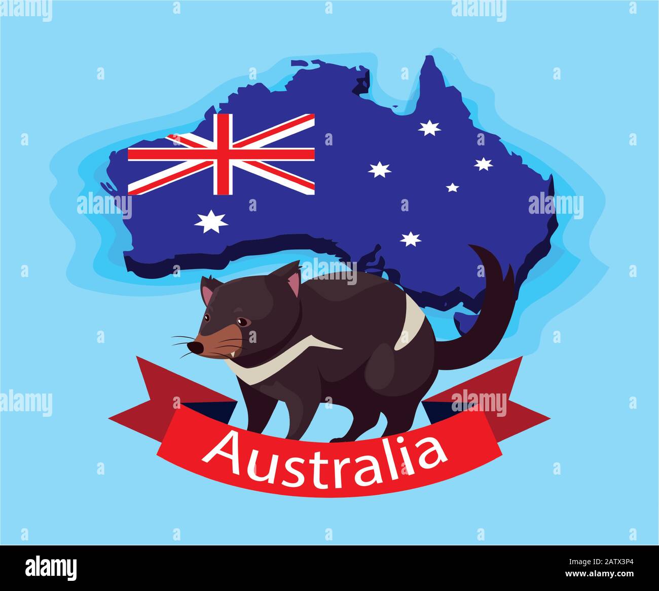 tasmanian devil in australia mappa, animale australiano illustrazione disegno Illustrazione Vettoriale