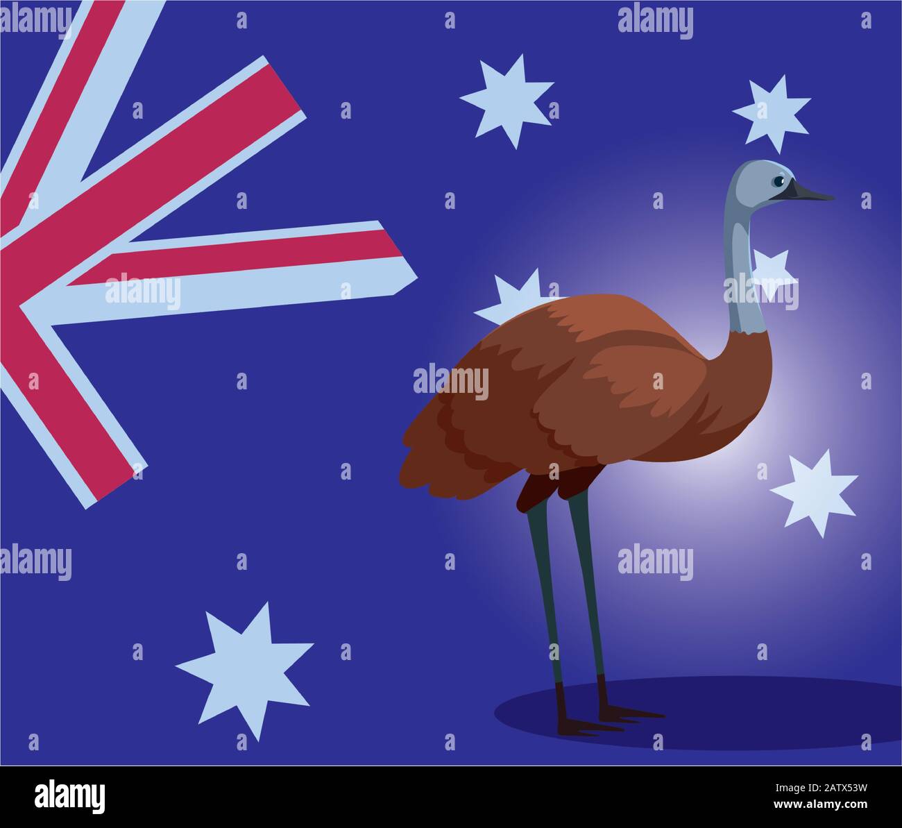 emu con bandiera australia nel disegno di illustrazione del vettore di sfondo Illustrazione Vettoriale