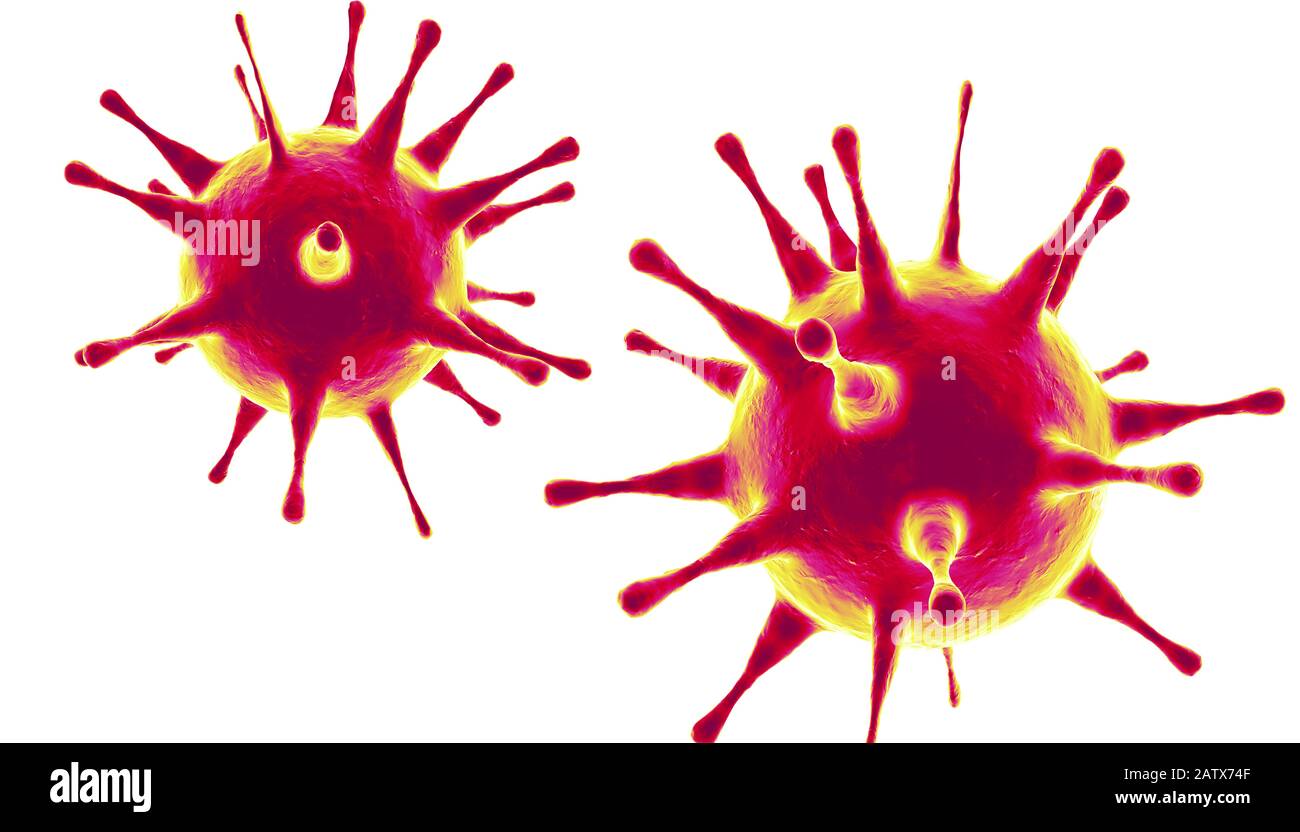Vista microscopica delle cellule del virus dell'influenza Foto Stock