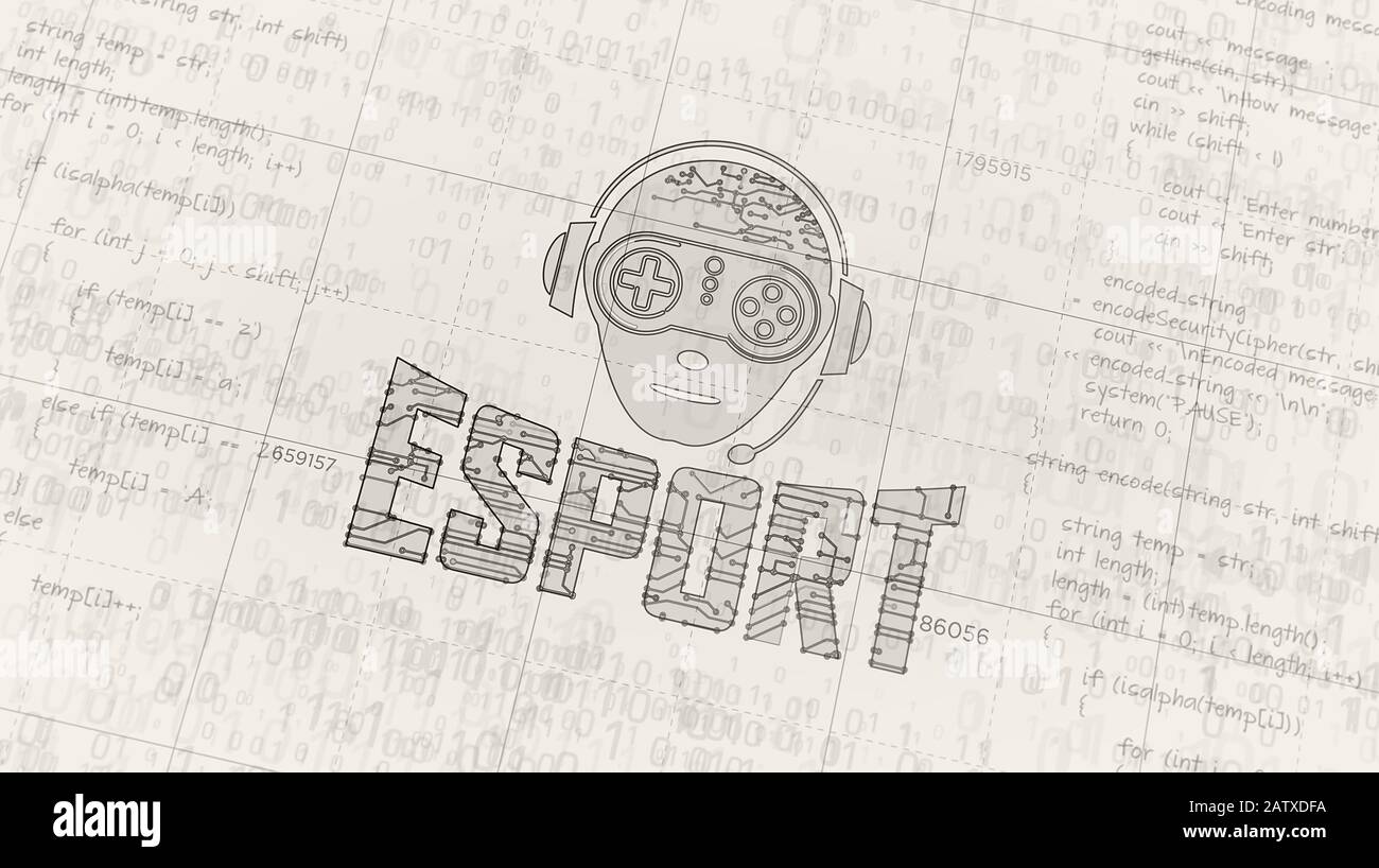 ESport cyber giochi con il progetto di simbolo giocatore. Concetto astratto di torneo, gioco, video gaming e sport digitale illustrazione 3d. Disegno d Foto Stock