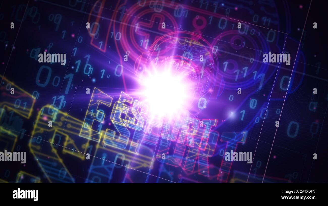 ESport cyber giochi con il progetto di simbolo giocatore. Concetto astratto di torneo, gioco, video gaming e sport digitale illustrazione 3d. Disegno d Foto Stock