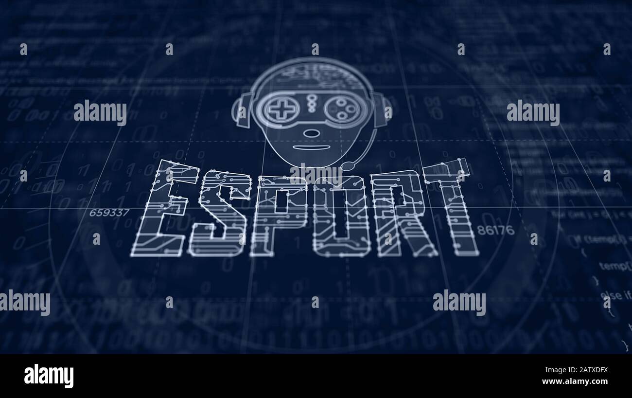 ESport cyber giochi con il progetto di simbolo giocatore. Concetto astratto di torneo, gioco, video gaming e sport digitale illustrazione 3d. Disegno d Foto Stock