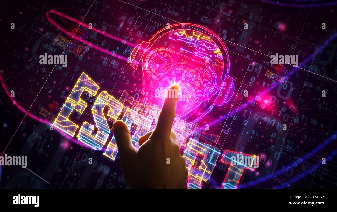 ESport cyber giochi con il progetto di simbolo giocatore. Concetto astratto di torneo, gioco, video gaming e sport digitale illustrazione 3d. Disegno d Foto Stock