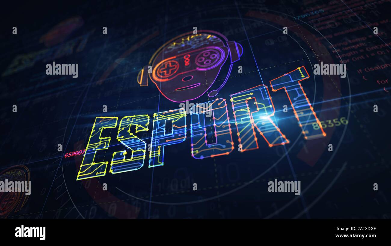 ESport cyber giochi con il progetto di simbolo giocatore. Concetto astratto di torneo, gioco, video gaming e sport digitale illustrazione 3d. Disegno d Foto Stock