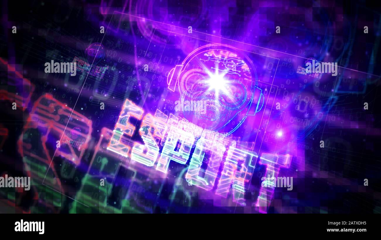 ESport cyber giochi con il progetto di simbolo giocatore. Concetto astratto di torneo, gioco, video gaming e sport digitale illustrazione 3d. Disegno d Foto Stock