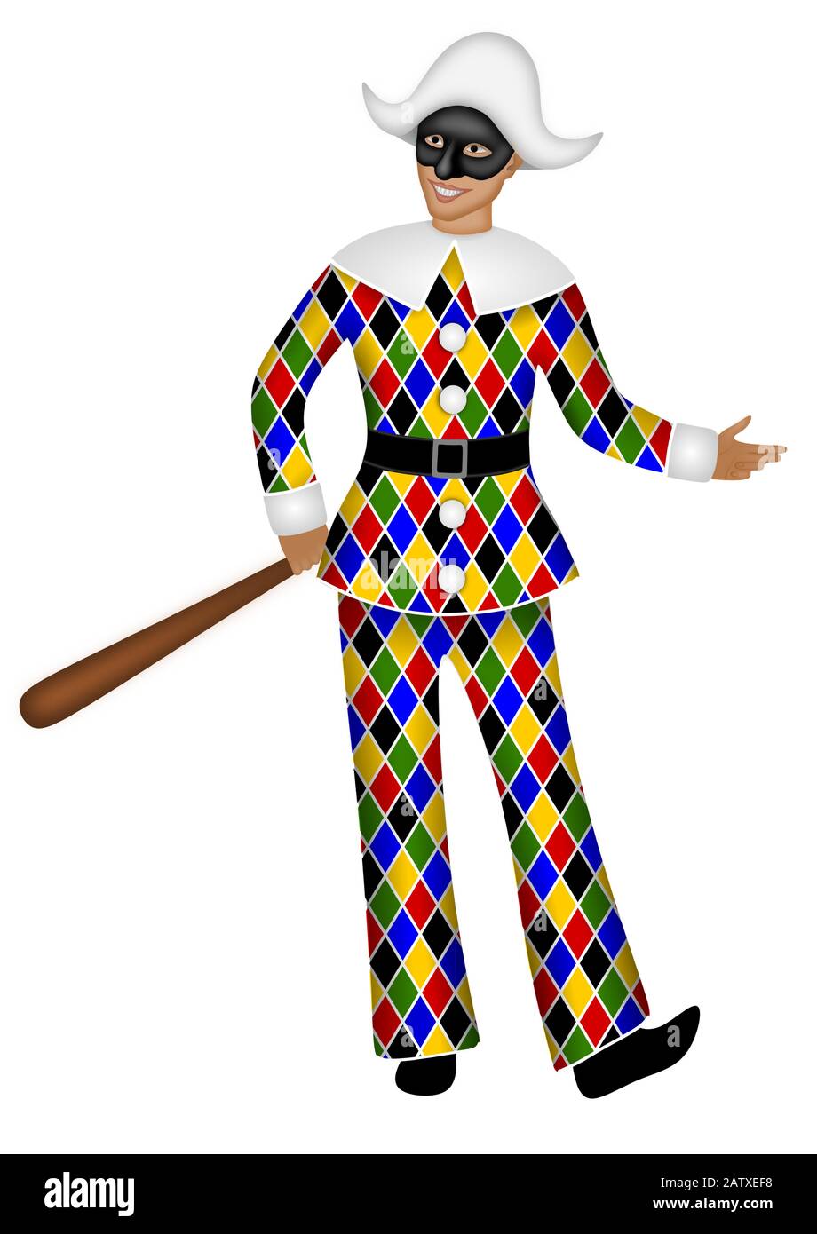 Maschera tradizionale italiana di Arlecchino. Costume da Carnevale colorato Harlequin Illustrazione Vettoriale