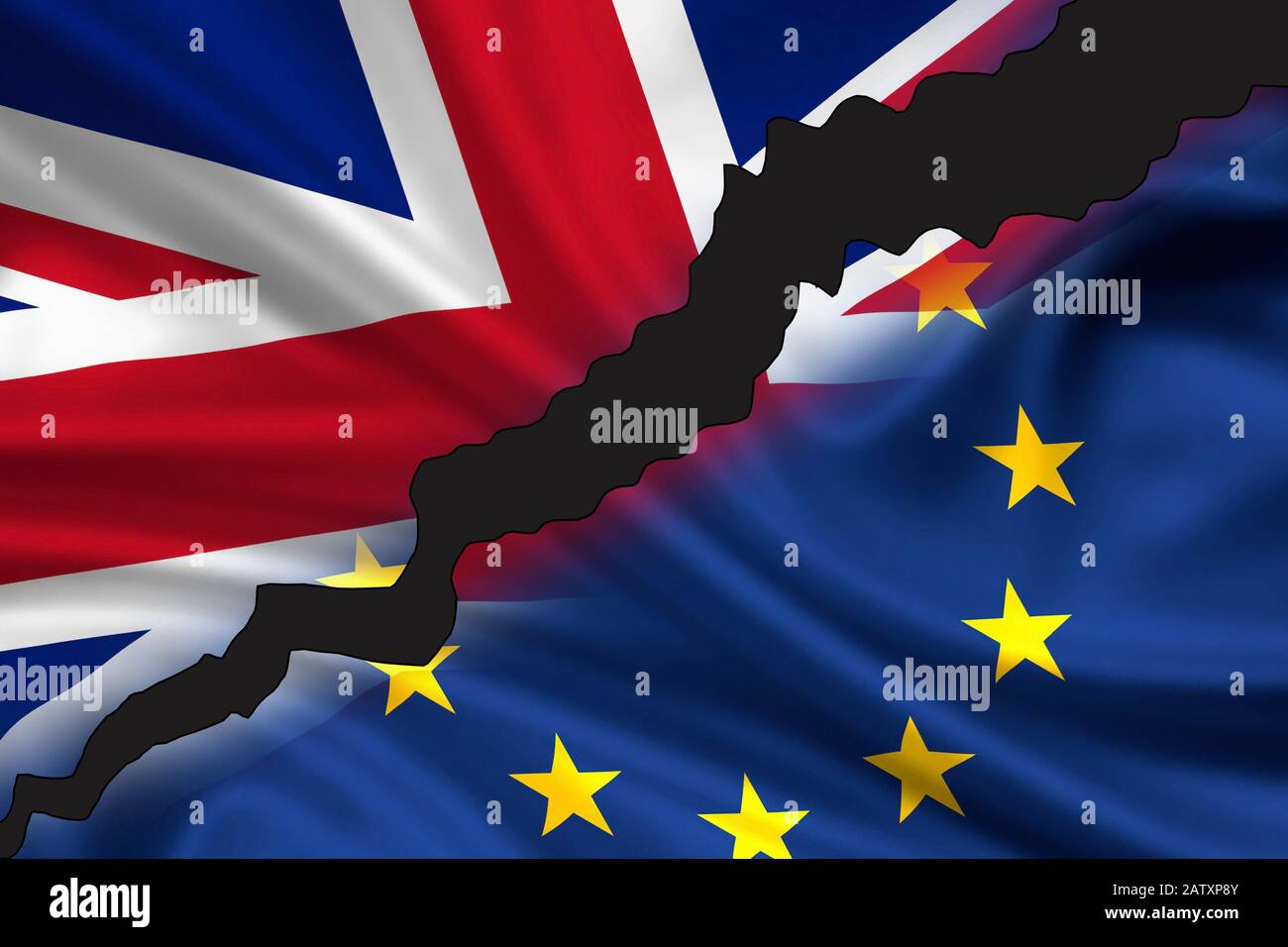 Londra, Regno Unito - 24 giugno 2016: Bandiera lusingata/divisa della Gran Bretagna (Union Jack) e dell'Europa che simboleggiano l'uscita del Regno Unito dall'Europa (Brexi Foto Stock