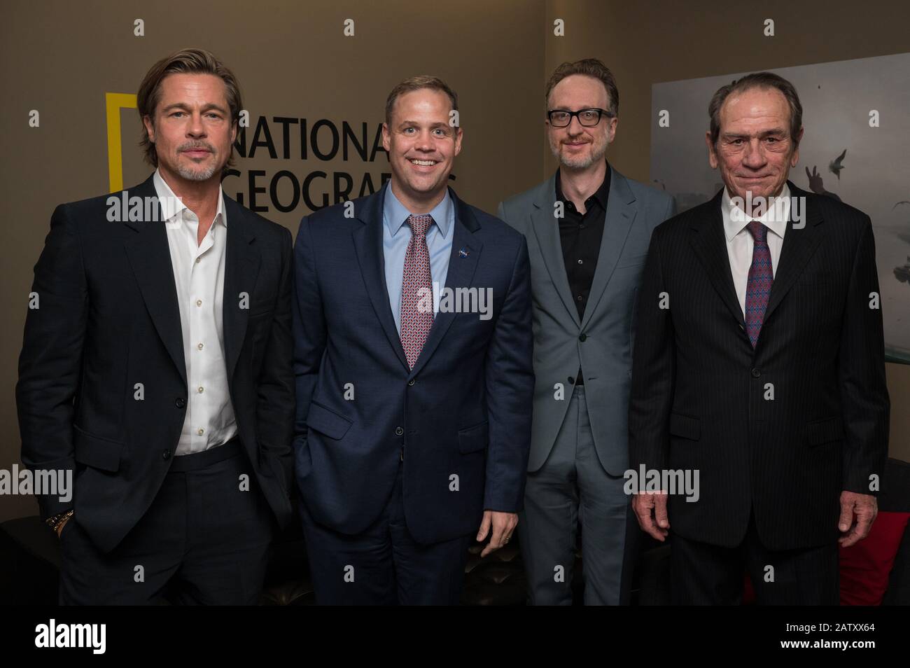 Washington DC, USA - 16 Sep 2019 - Da sinistra a destra, attore Brad Pitt, amministratore della NASA Jim Bridenstine, produttore di film, co-scrittore e regista Jam Foto Stock