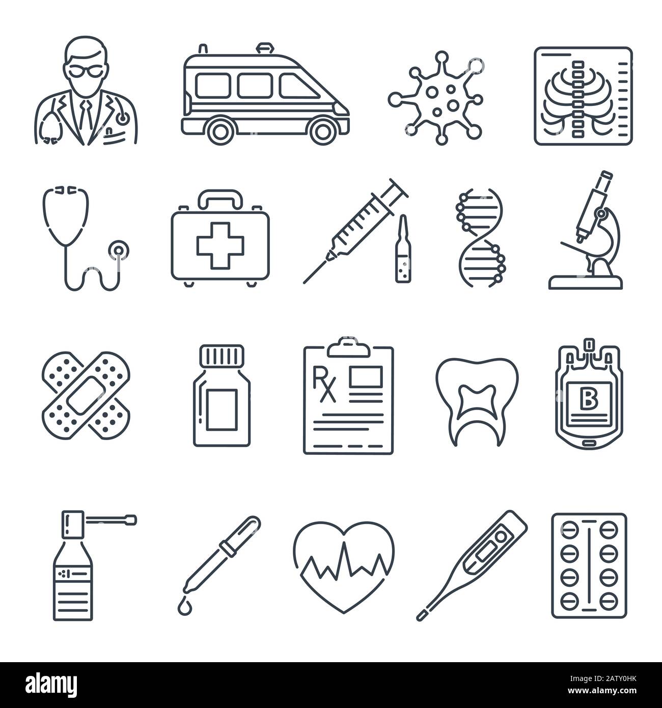 Set Di Icone Della Linea Di Assistenza Medica Illustrazione Vettoriale