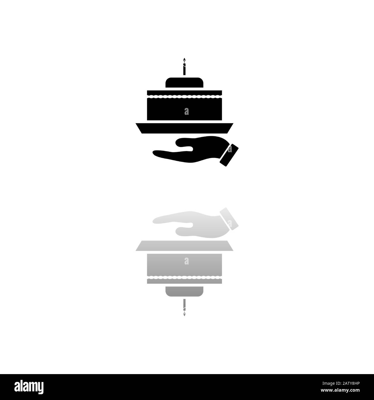 Torta. Simbolo nero su sfondo bianco. Illustrazione semplice. Icona Vettore Piatto. Riflessione Speculare Shadow. Può essere usato in logo, web, mobile e UI UX pro Illustrazione Vettoriale