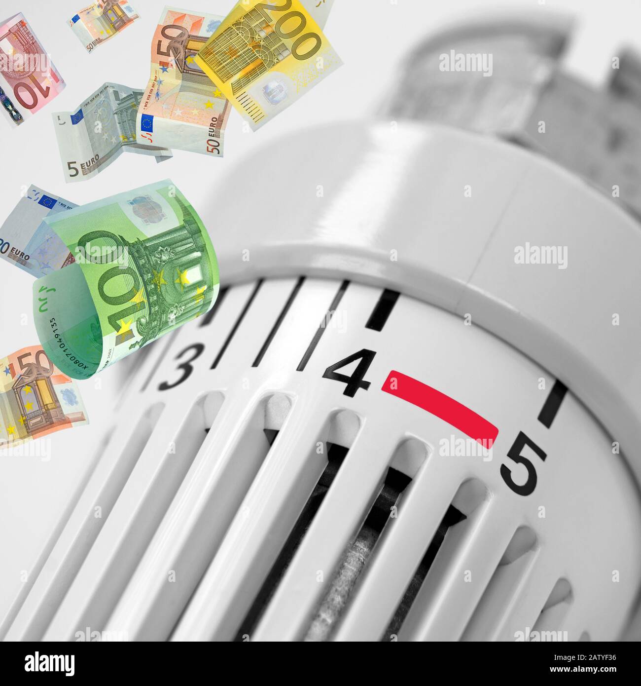 Termostato per riscaldatori e banconote in collage Foto Stock