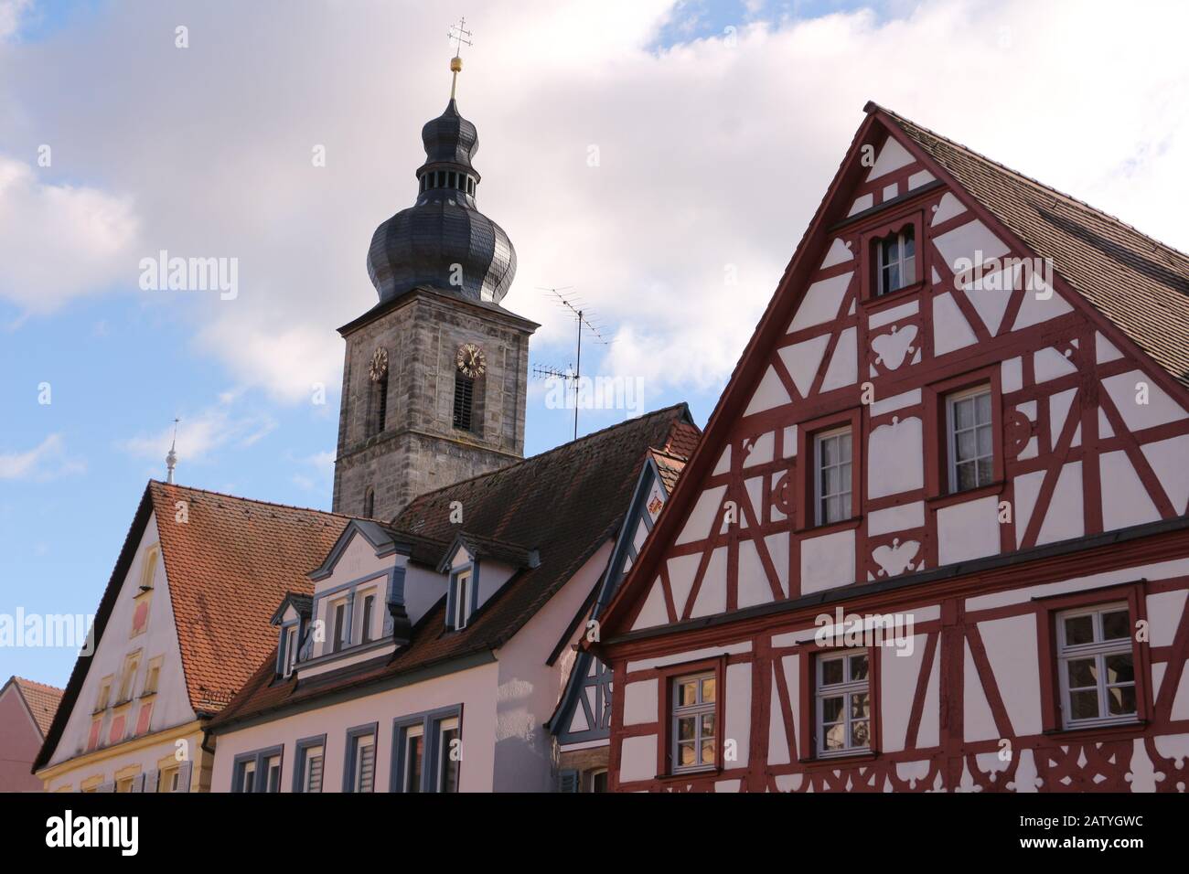 Historische Gebäude im Zentrum von Forchheim in Baviera Foto Stock