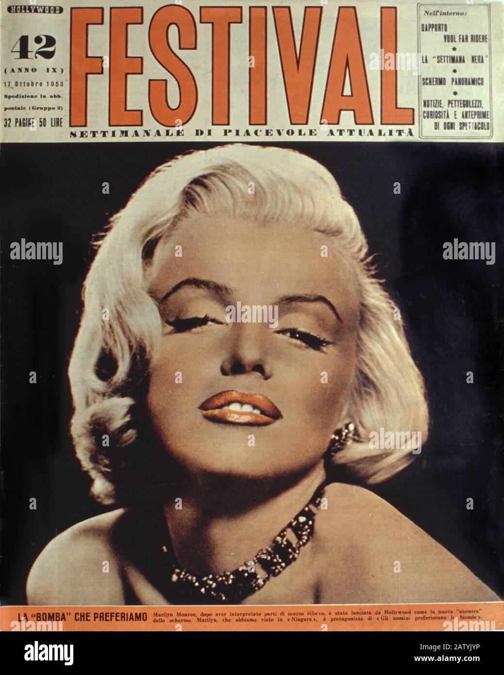 MARILYN MONROE , COME SPOSARE UN MILIONARIO ( 1953 - come mettere un miliario ) di Jean Negulesco , copertina della rivista ( FESTIVAL 17 ottobre 1953 - Foto Stock