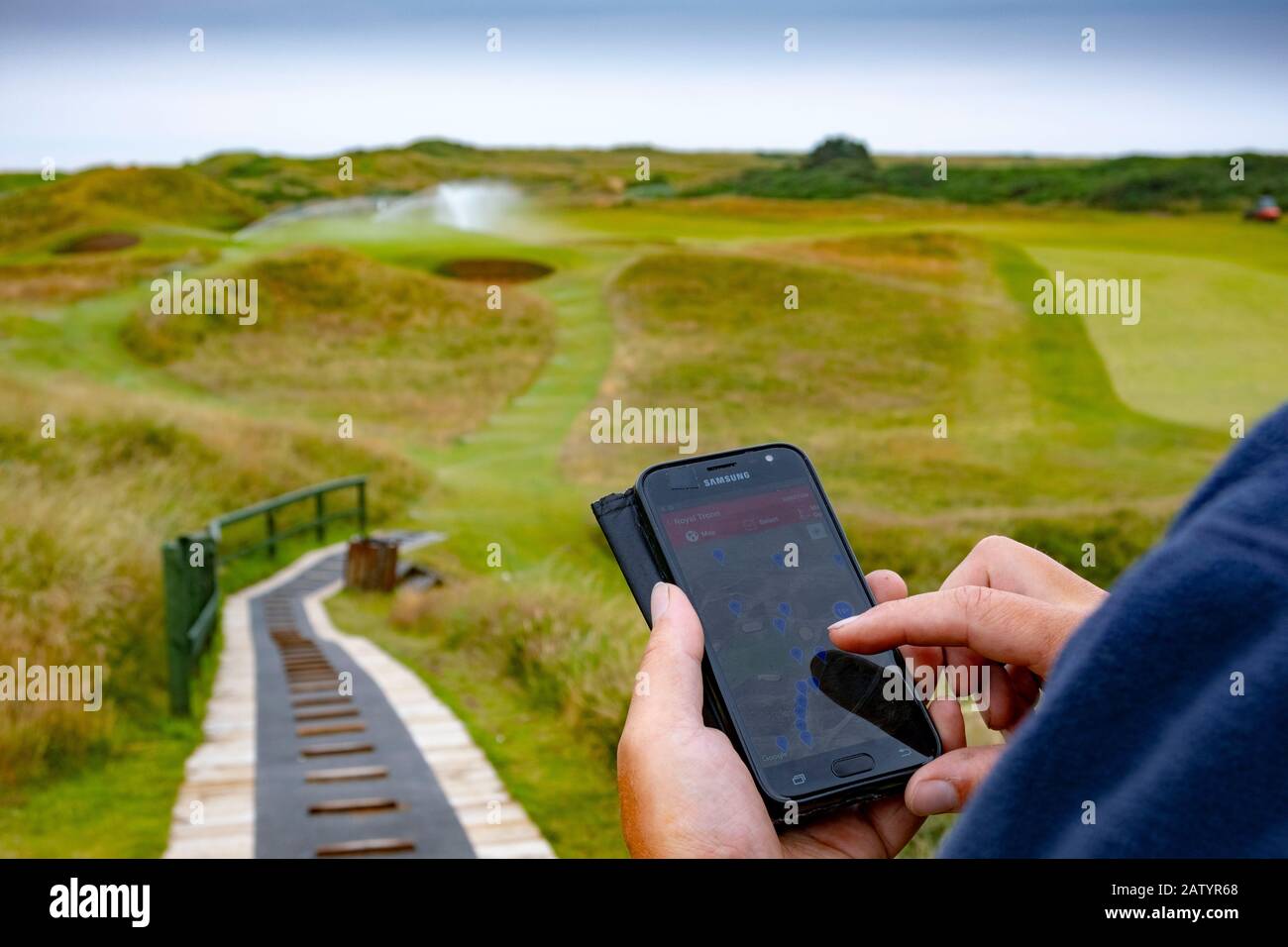 Sistema di irrigazione digitale controllato in uso campo da golf Foto Stock