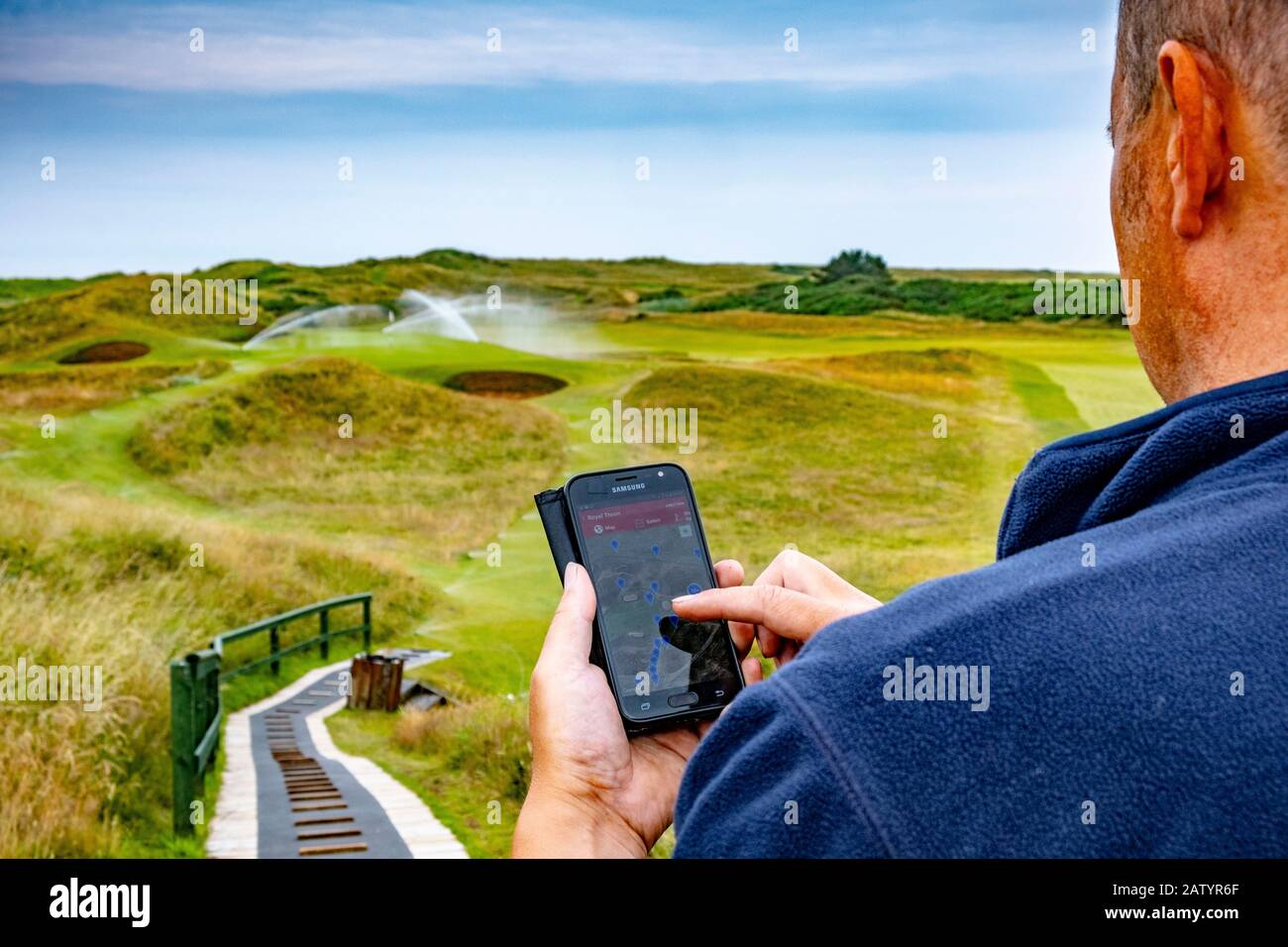 Sistema di irrigazione digitale controllato in uso campo da golf Foto Stock