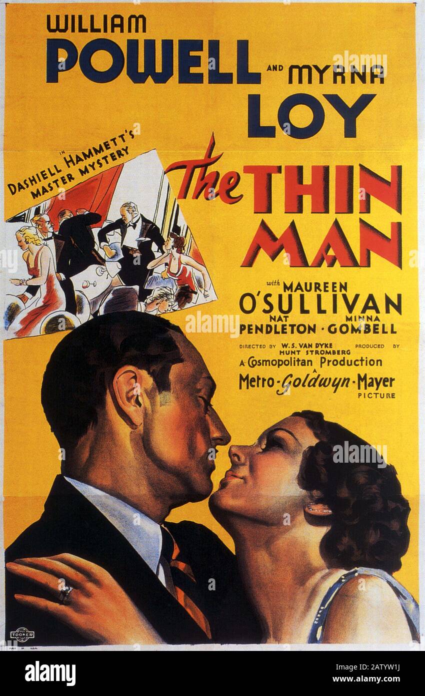 1934 , USA : il poster originale del film PER IL SOTTILE UOMO ( L' uomo ombra ) di W. S. Van Dyke , tratto da un romanzo di Dashiell Hammett , con William Powell Foto Stock