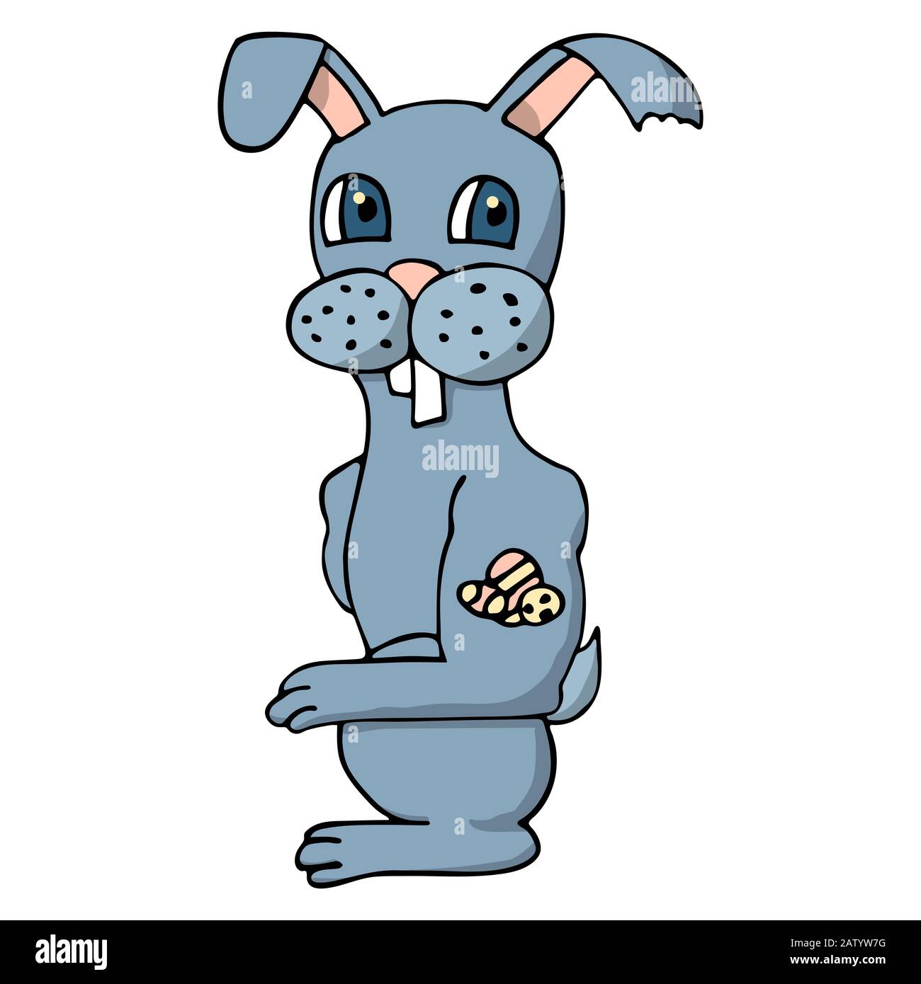 fumetto fresco coniglio di pasqua con uova di pasqua tatuaggio. sfondo bianco isolato vettore immagine Illustrazione Vettoriale