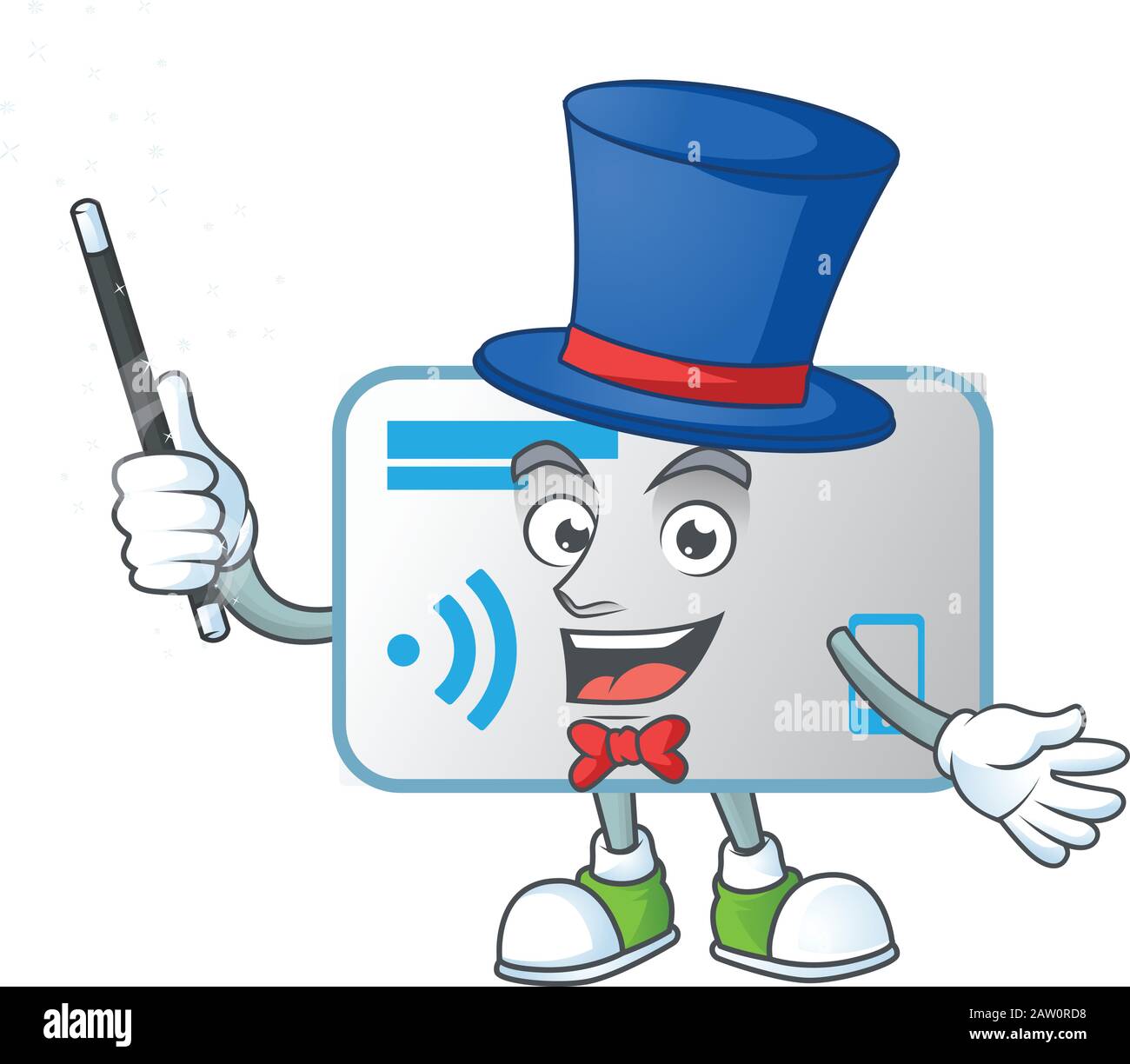 Un personaggio delle prestazioni della scheda NFC come un mago Illustrazione Vettoriale