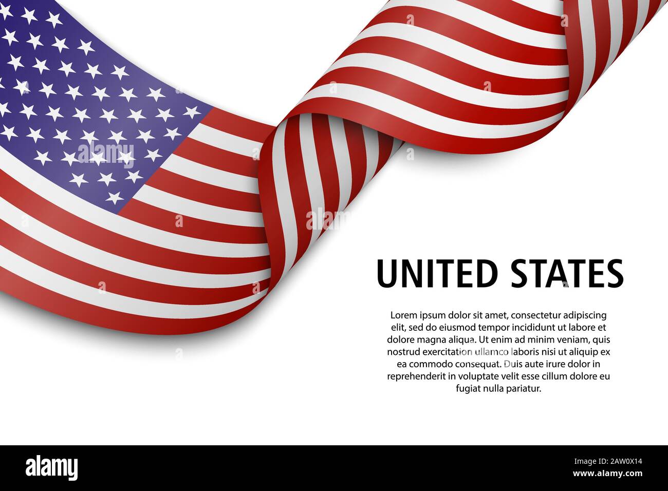 Sventolando in nastro o banner con bandiera degli Stati Uniti. Modello per il giorno di indipendenza il design di poster Illustrazione Vettoriale