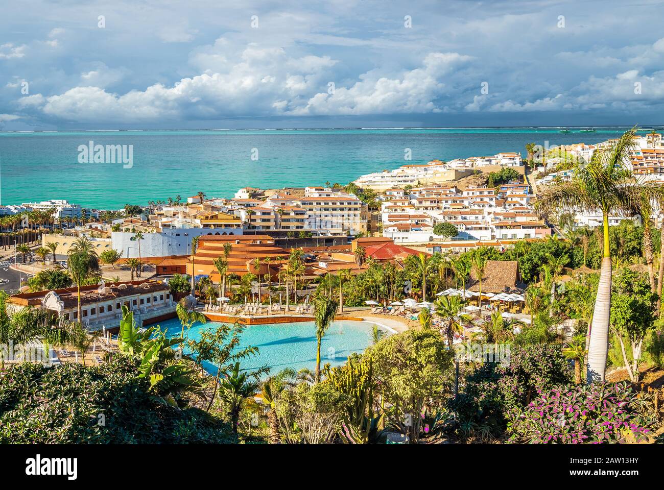 Paesaggio con Costa Adeje, isola di Tenerife, Spagna Foto Stock