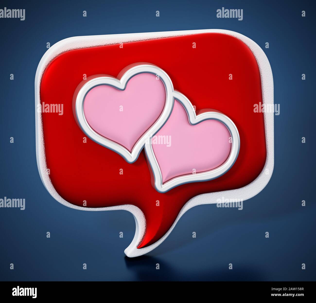Bollature vocali con icone cardiache su sfondo blu. Figura 3D. Foto Stock