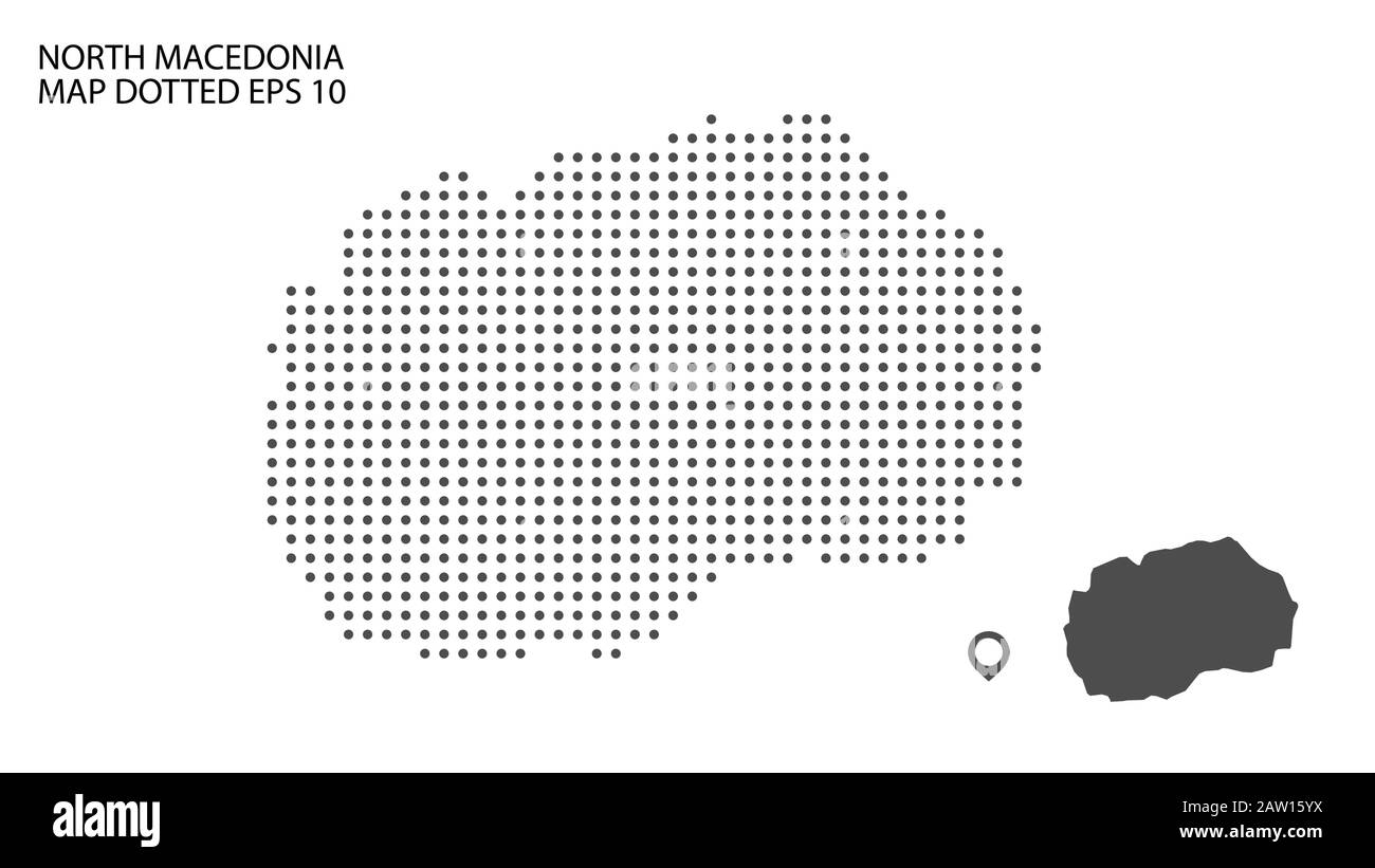 Sfondo vettore punteggiato mappa macedonia settentrionale. Illustrazione per il design tecnologico o infografica. Isolato su sfondo bianco. Vettore di viaggio illustra Illustrazione Vettoriale