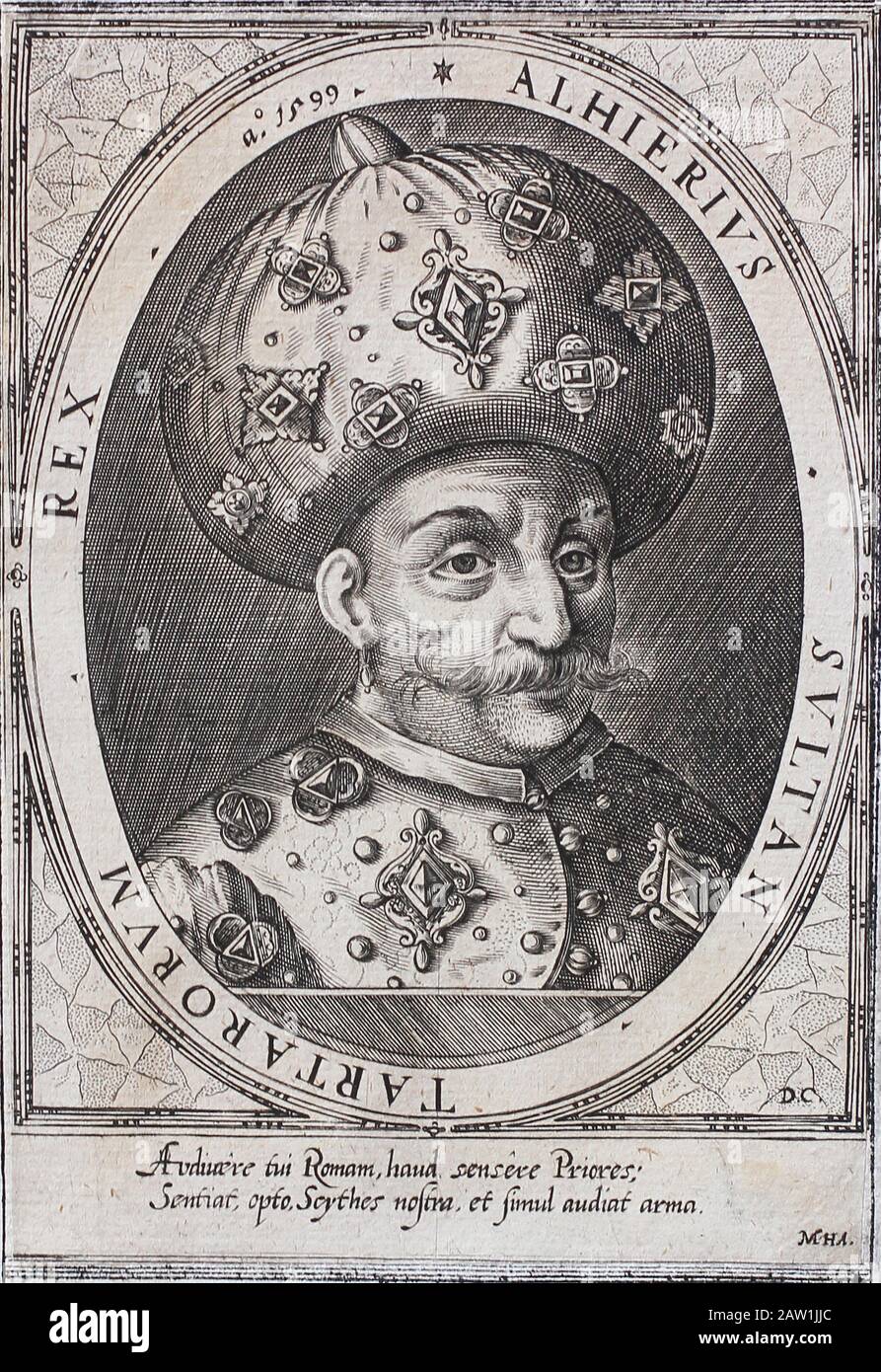 Ritratto del Crimea Khan Gari II Geray. Incisione del 17th secolo. Foto Stock