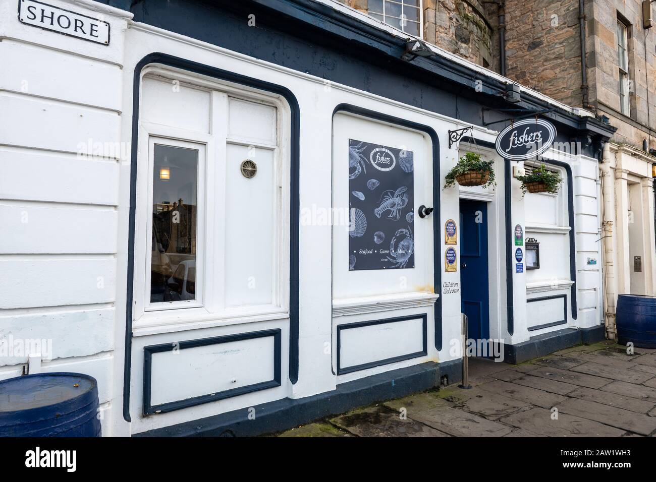 Ristorante di pesce sulla riva a Leith, Edimburgo, Scozia, Regno Unito Foto Stock