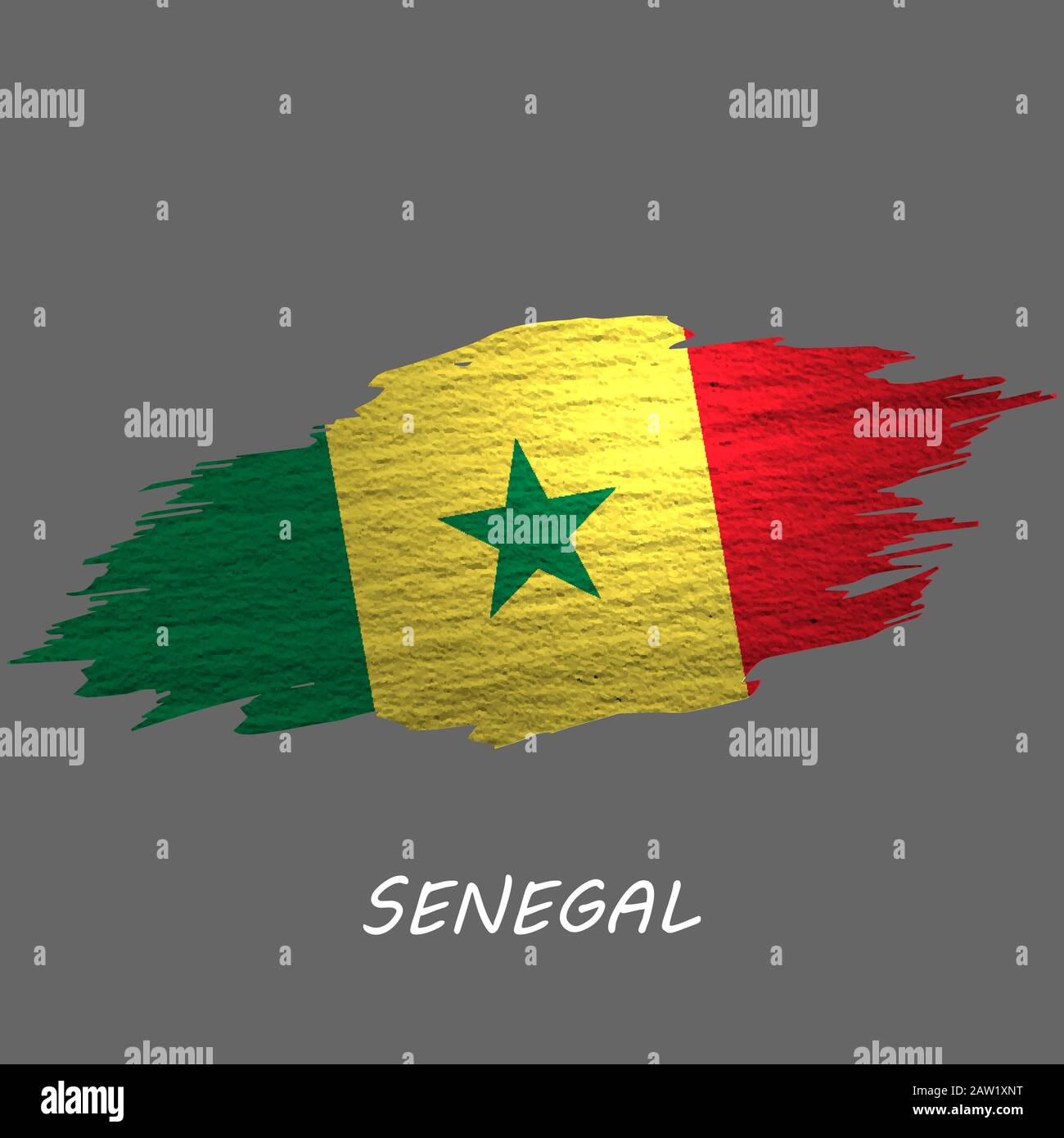 Bandiera di stile grunge del Senegal. Sfondo tratto pennello Illustrazione Vettoriale