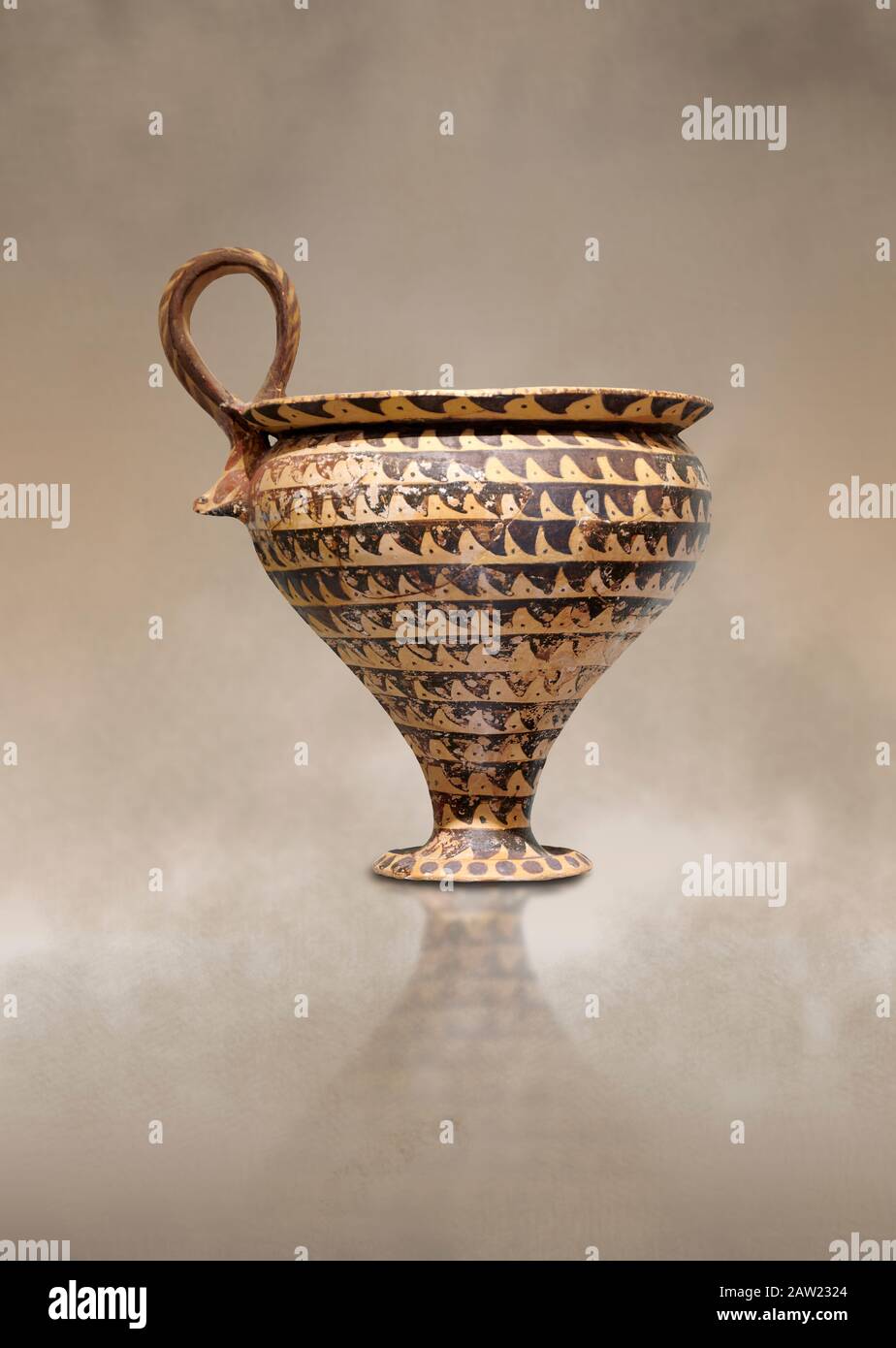 Il design decorato della tazza di argilla minoica, Lo Stile Sontuoso Speial, il Palazzo di Cnosso 1500-1450 a.C., il Museo Archeologico di Heraklion. Foto Stock