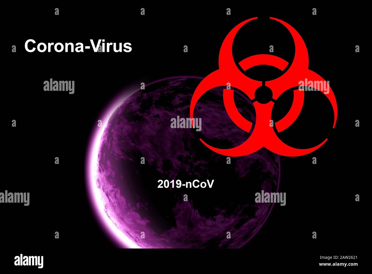 La Terra dallo spazio e simbolo di rischio biologico, coronavirus Foto Stock