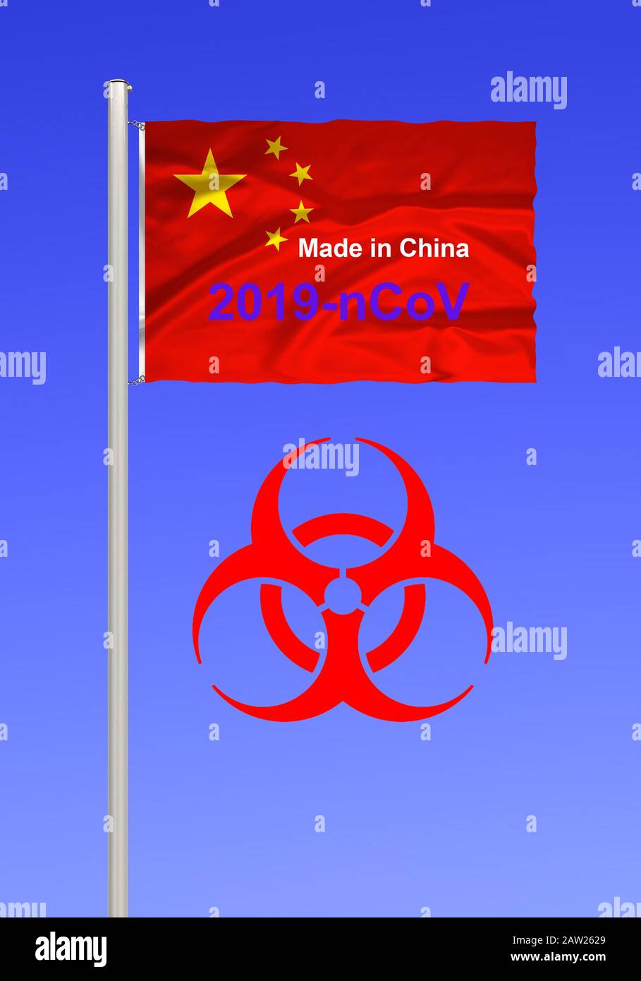 Bandiera della Cina, scritta corona virus, Cina Foto Stock