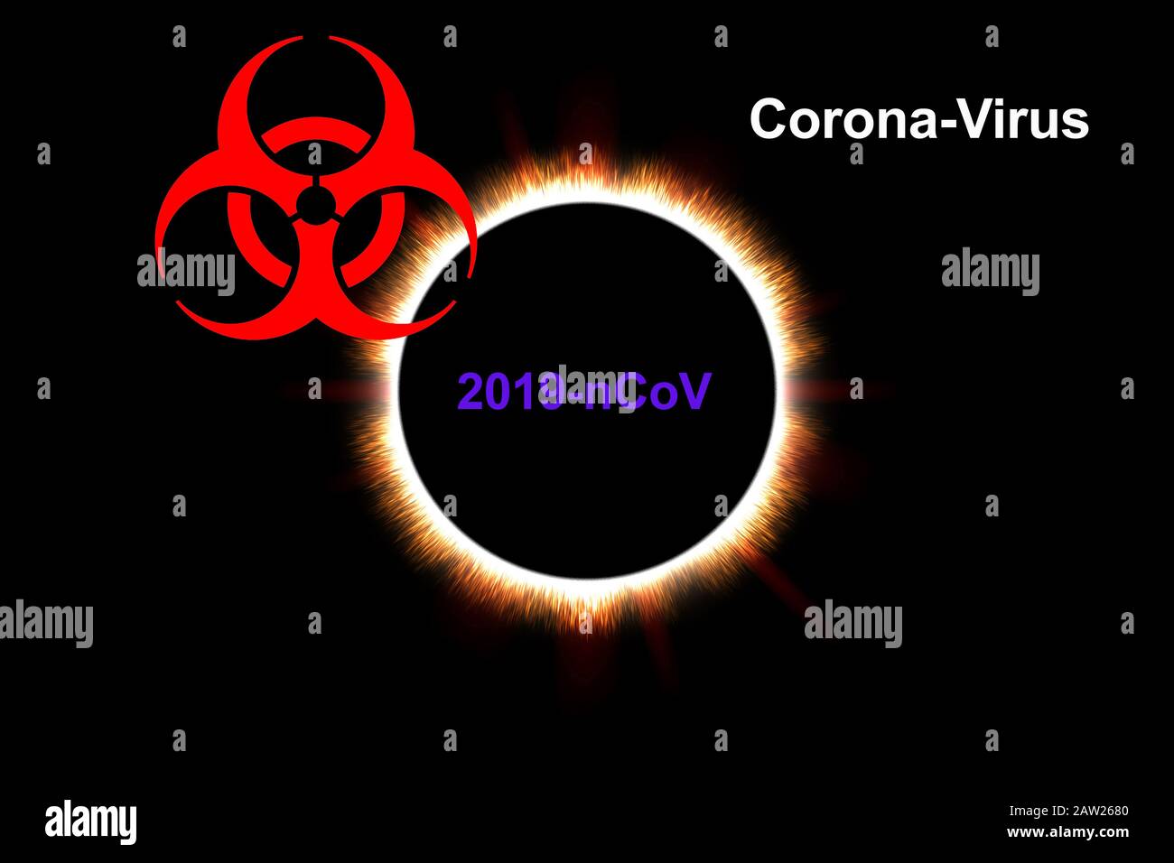 eclissi solare totale, corona e coronavirus Foto Stock