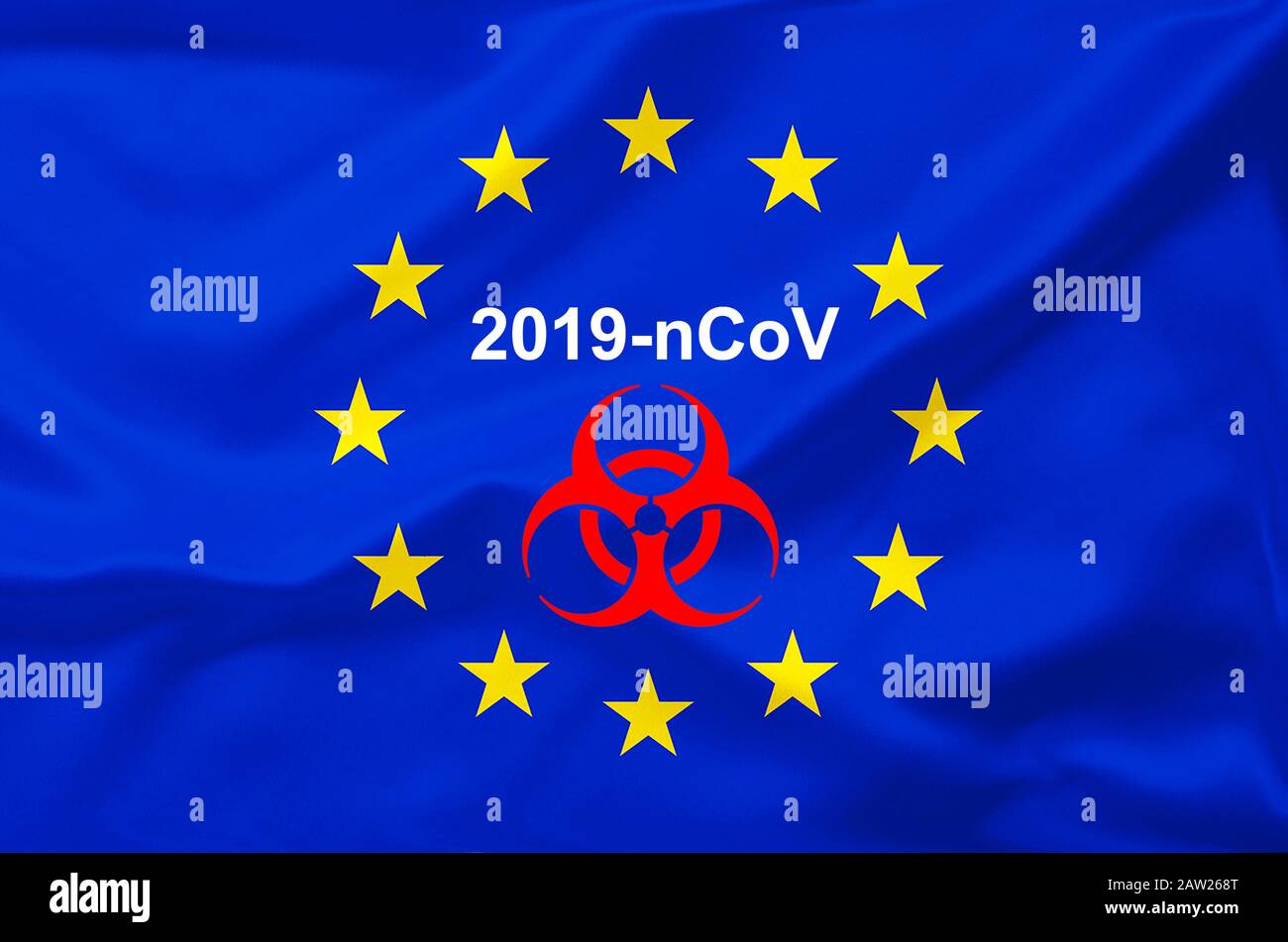 Bandiera dell'UE e coronavirus, 2019-nCoV Foto Stock