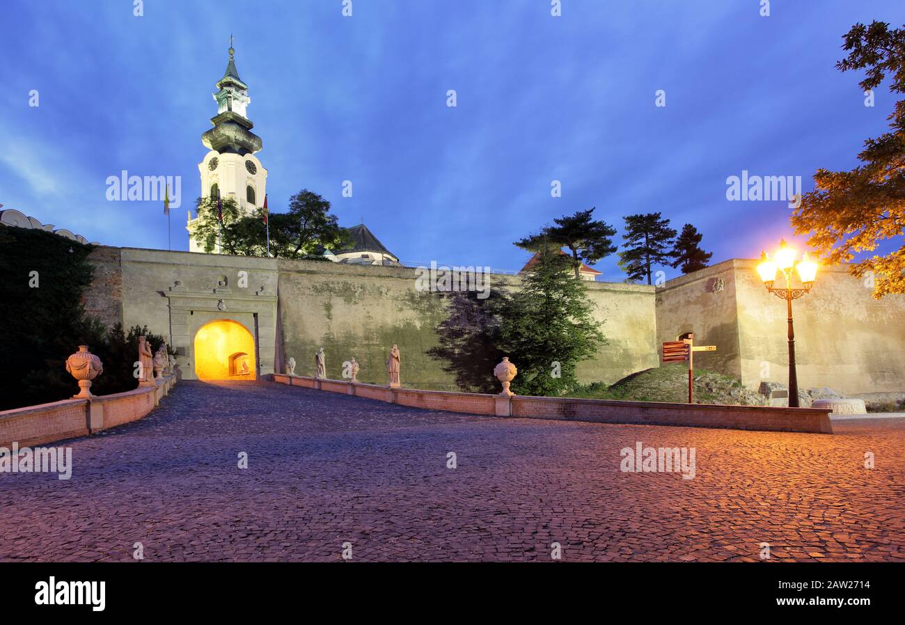 Slovacchia, Nitra castello di notte Foto Stock