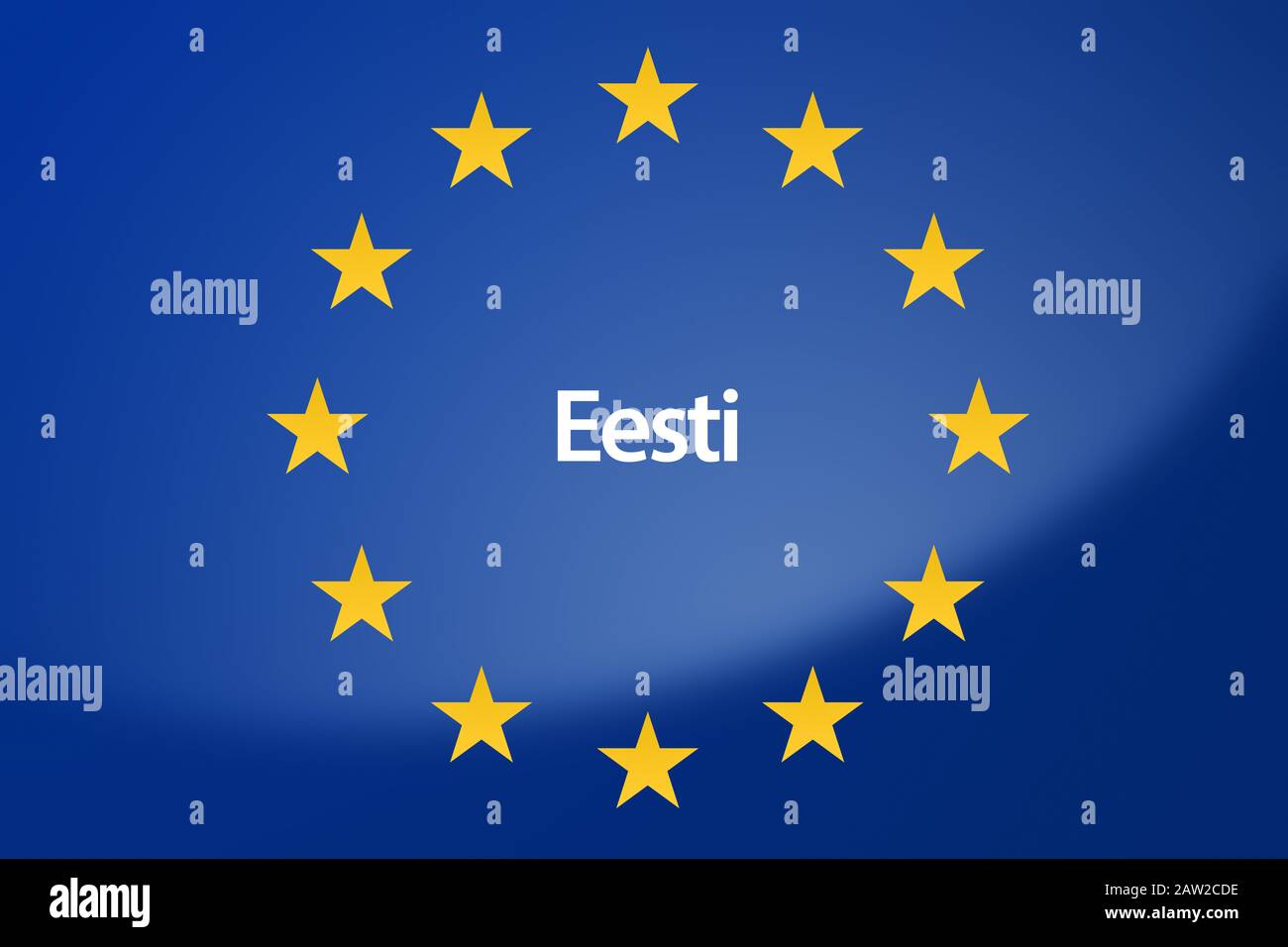 Immagine della bandiera dell'Unione europea - etichettata con l'Estonia in lingua estone Foto Stock