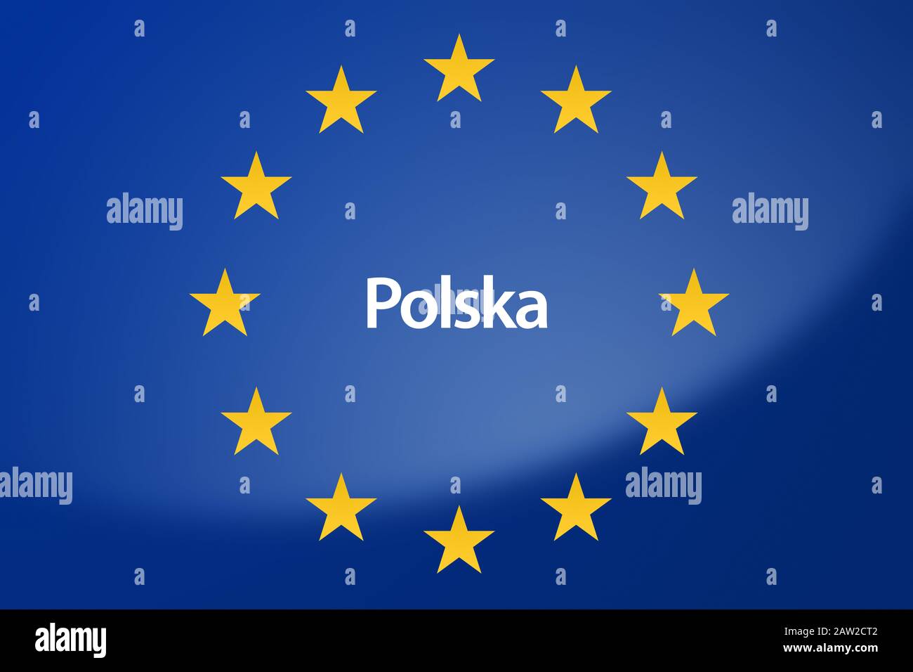 Illustrazione della bandiera dell'Unione europea - etichettata con la Polonia in lingua polacca Foto Stock