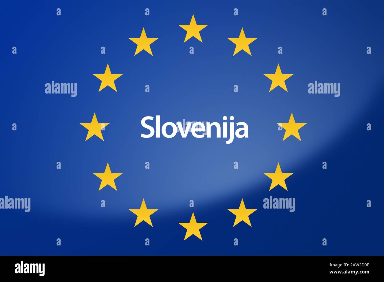 Illustrazione della bandiera dell'Unione europea - etichettata con la Slovenia in lingua slovena Foto Stock