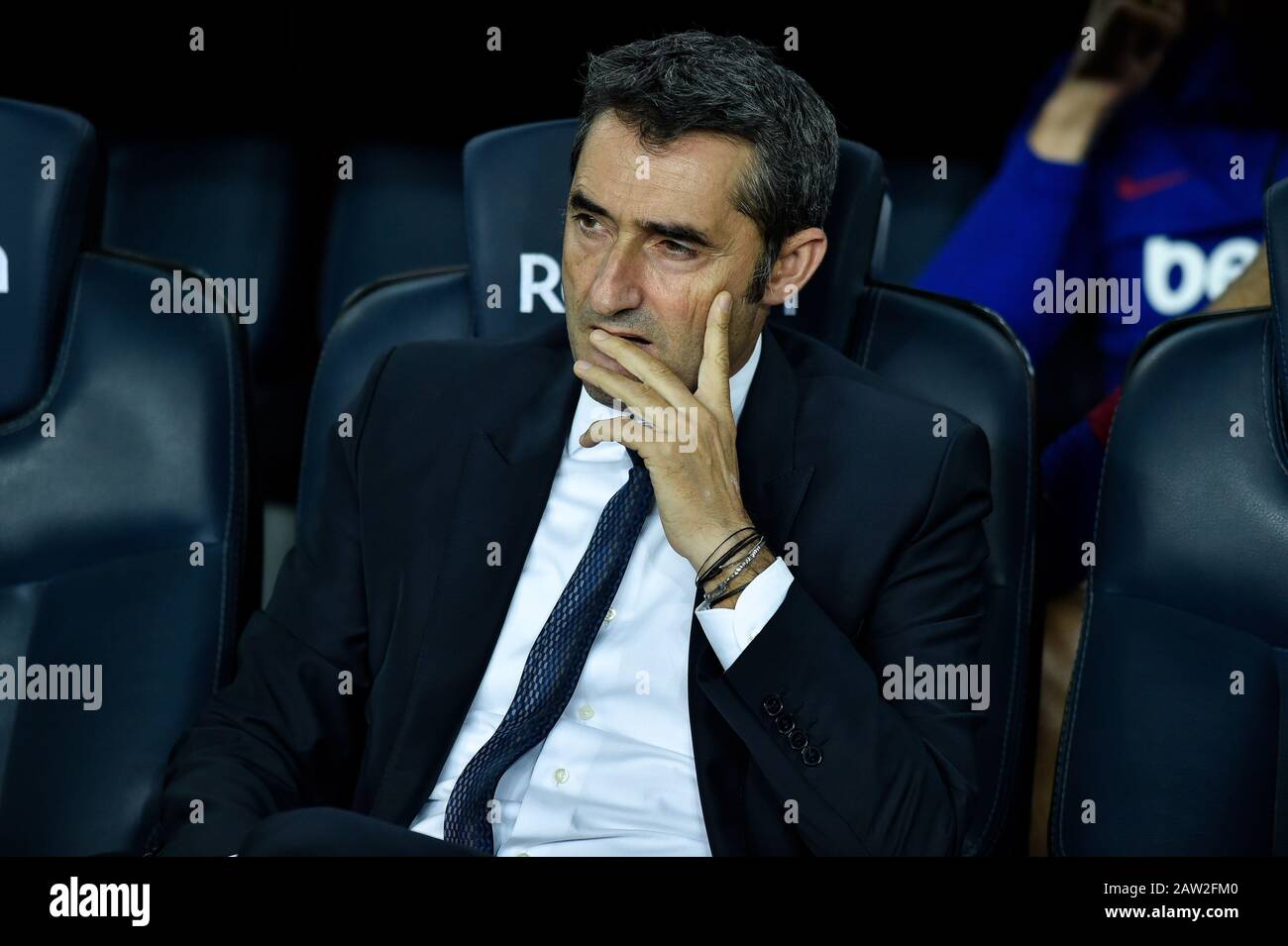 Barcellona, SPAGNA - OTTOBRE 06: Ernesto Valverde, allenatore del FC Barcelona prima della partita de la Liga tra FC Barcelona e Sevilla FC al Camp Nou on o Foto Stock
