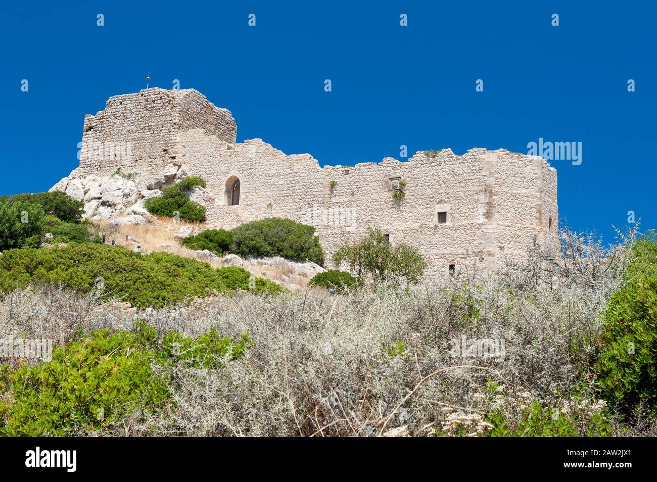 Il castello di Kastellos, Kritinia, Rodi, Grecia, Europa Foto Stock