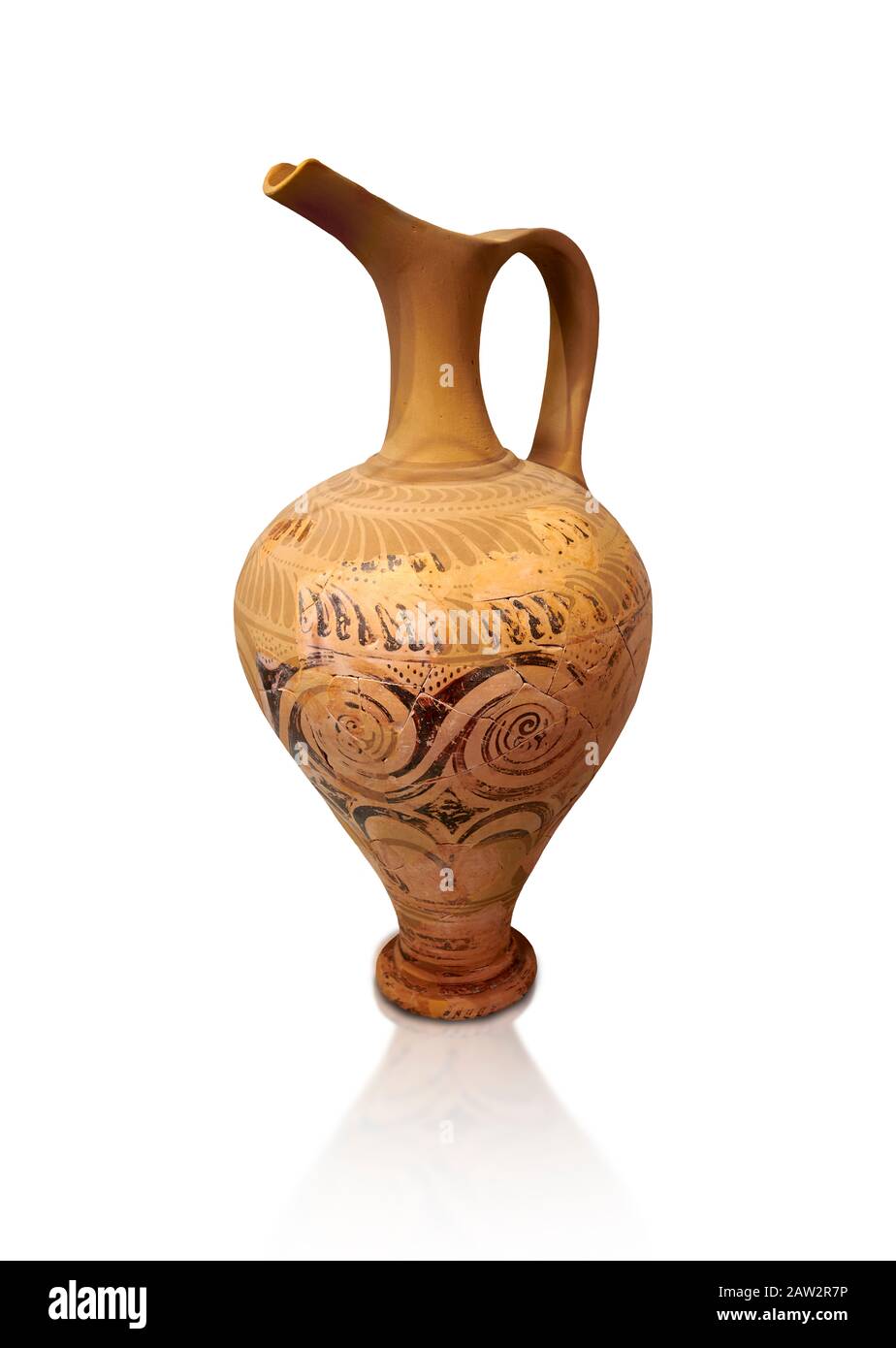 Caraffa Minoan decorata per l'esportazione, Porto di Kommos 1600-1450 a.C.; Museo Archeologico di Heraklion, sfondo bianco. Foto Stock