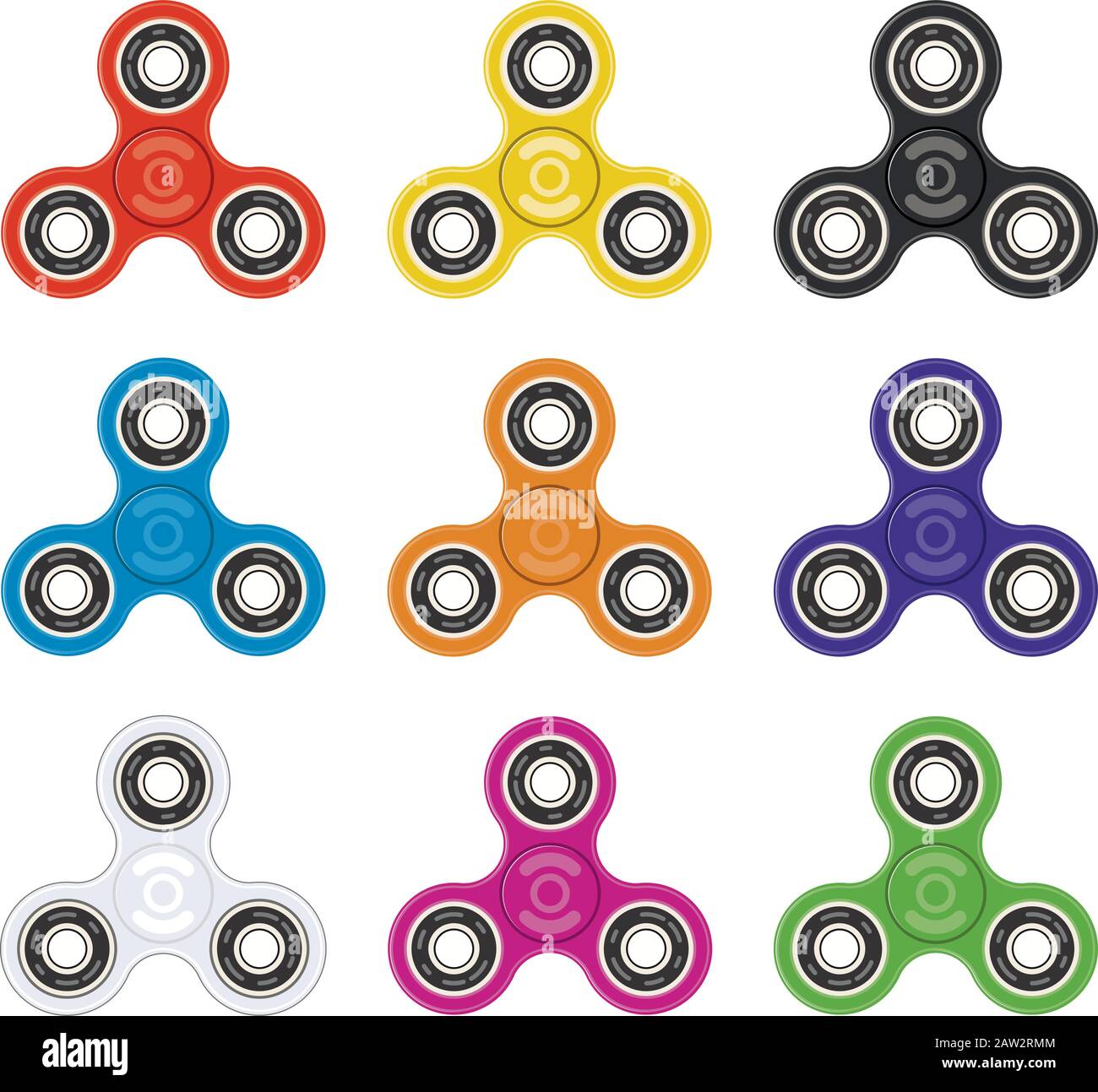 Set di vettore di agitano: filatori giocattolo isolati su sfondo bianco. alleviare lo stress del cuscinetto rullo di spinner Illustrazione Vettoriale