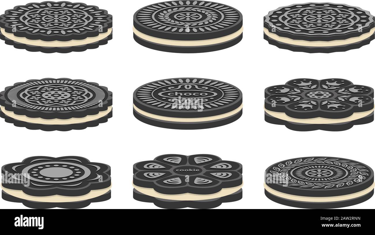 set vettoriale di icone cookie oreo isolate su sfondo bianco. Illustrazione Vettoriale