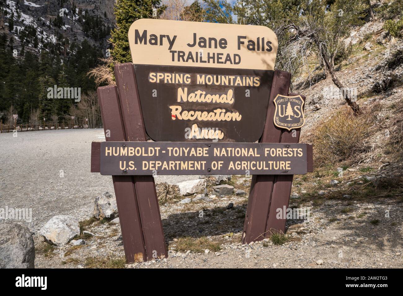 Segnale A Mary Jane Falls Trailhead, Spring Mountains National Recreation Area Vicino A Las Vegas, Nevada, Usa Foto Stock