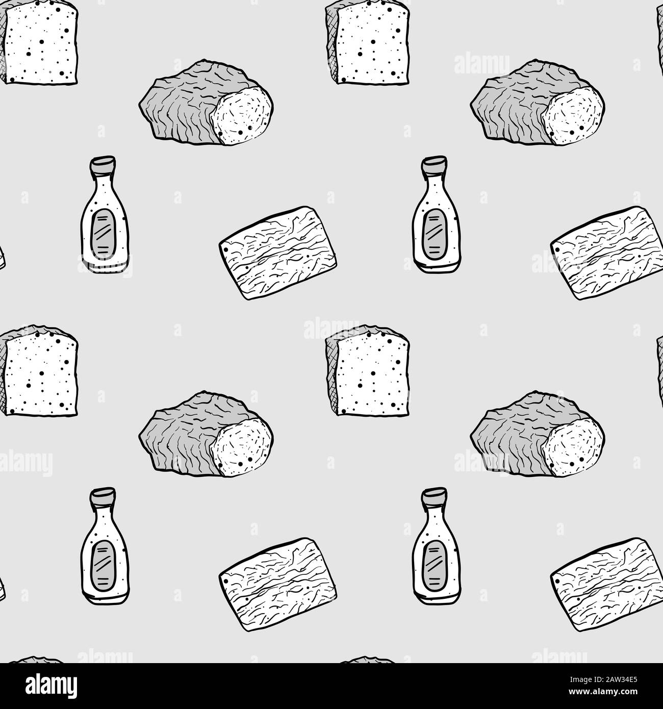 Pane birra disegno in scala di grigi senza cuciture. Utilizzabile per carta da parati o decorazioni di qualsiasi dimensione. Illustrazione Del Vettore Disegnato A Mano Illustrazione Vettoriale