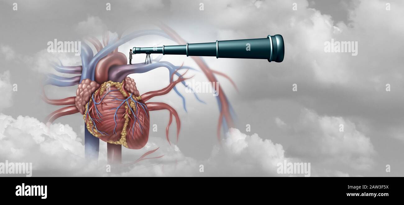 Ricerca del cuore umano cardiologo e cardiologia scienza ricercatore medicina come un organo umano anatomia vascolare circolatorio sistema. Foto Stock