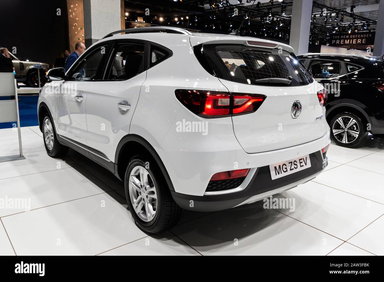 Bruxelles - 9 GENNAIO 2020: Il modello di auto per SUV elettrico mg ZS EV presentato al Motor Show di Bruxelles Autosalon 2020. Foto Stock
